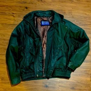 Vintage Black Leather Jacket; Beyond Leather Bomber Coat